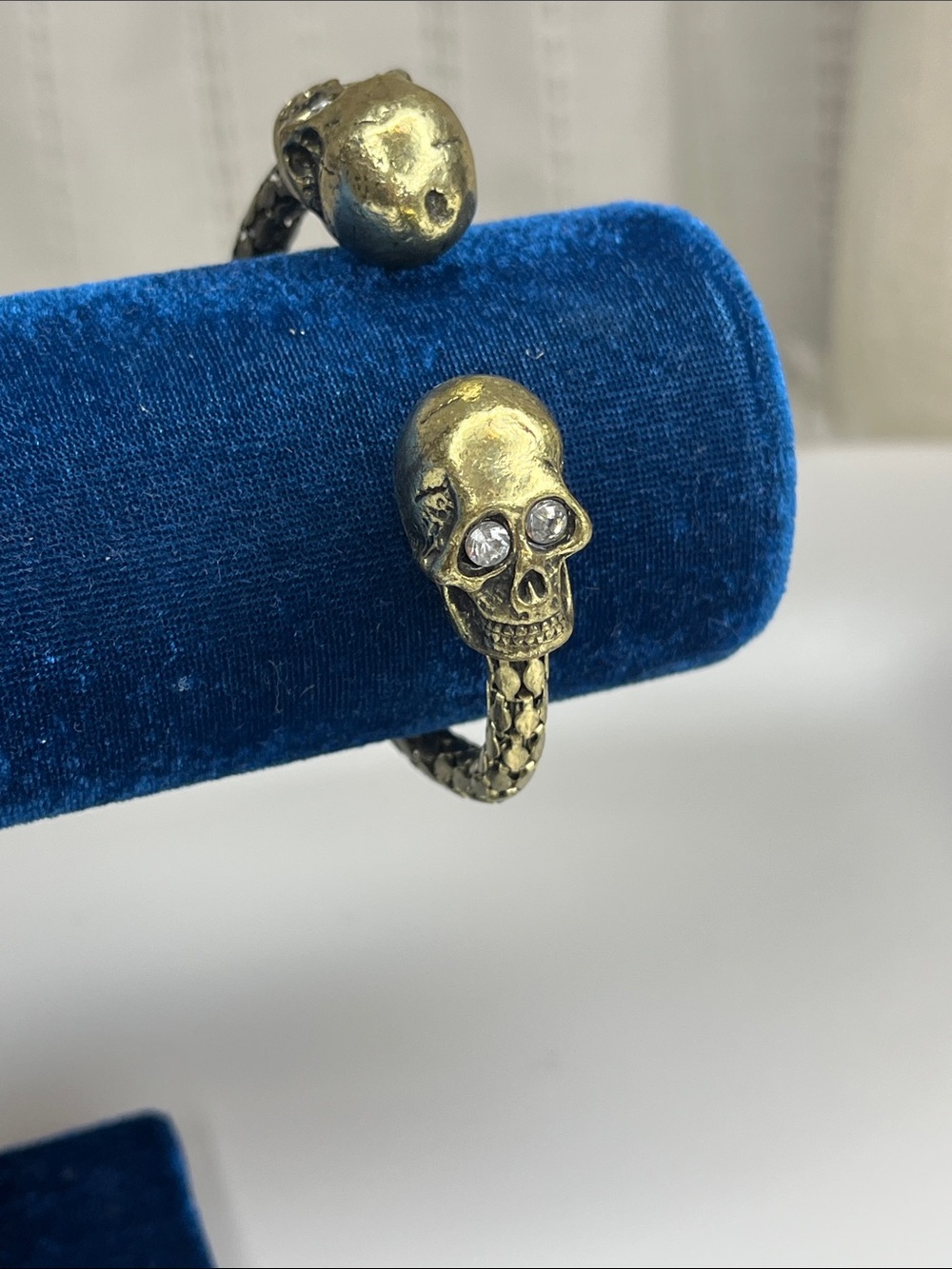 Gold-Tone Skull Open Cuff Bracelet with Crystal Eyes - Women Jewelry